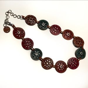 Fossil Leather medallion  and metal chain belt